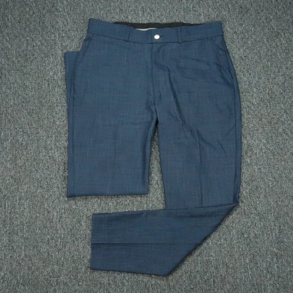 State & Liberty Pants Men 32x30 Blue Flat Front Straight Trouser Heathered Dress